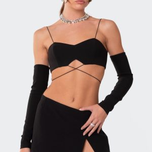 Beatrix separate sleeves crossed crop top