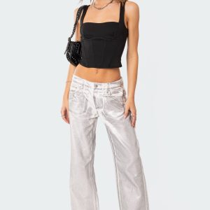 Jolene Metallic Low Rise Wide Leg Jeans