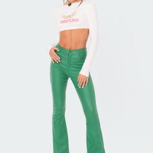 Luna Faux Leather Mid Rise Flared Jeans