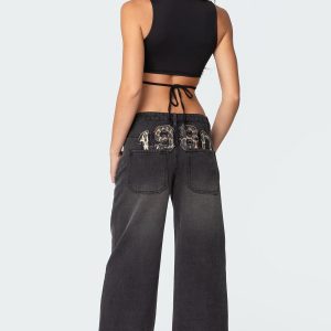 1980 Leopard Patch Low Rise Baggy Jeans