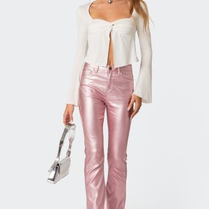 Luna Faux Leather Mid Rise Flared Jeans