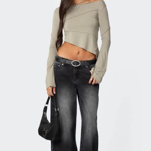 Petite Magda Acid Wash Low Rise Baggy Jeans