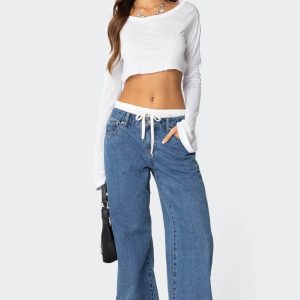 Boxer Detail Low Rise Baggy Jeans