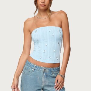 Lexah Faux Crystal Strapless Mesh Corset