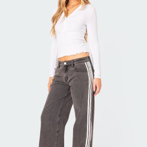 Ribbon Washed Low Rise Baggy Jeans