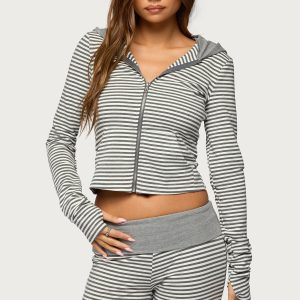 Meggy Striped Zip Up Hoodie