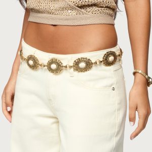 Stone Oval Pendant Chain Belt