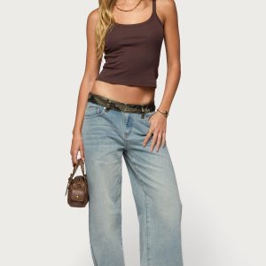 Camo Waist Low Rise Baggy Jeans