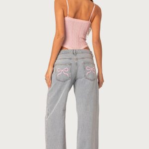Bow Pocket Low Rise Baggy Jeans