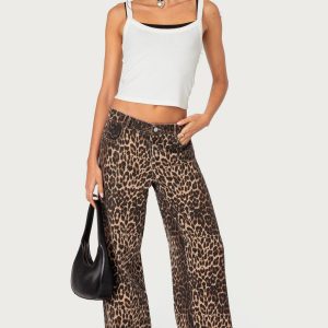 Leopard Printed Low Rise Baggy Jeans