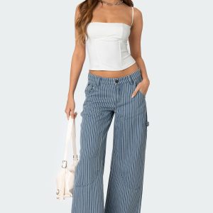 Striped Low Rise Baggy Carpenter Jeans