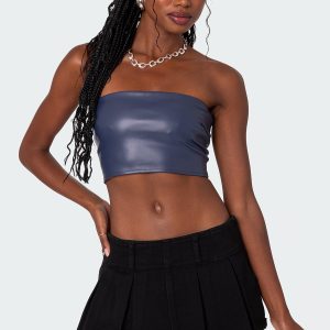 Mazie Faux Leather Bandeau Top
