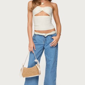Floral Foldover Low Rise Baggy Jeans