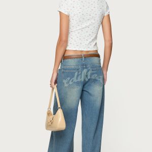 Graphic Vintage Washed Low Rise Baggy Jeans