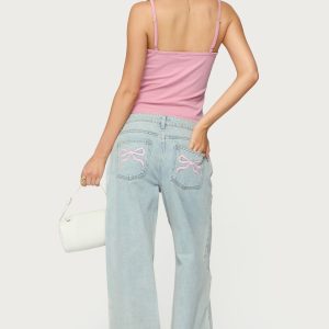 Petite Bow Pocket Low Rise Baggy Jeans