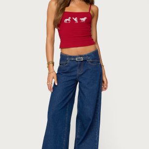 Edie Belt Detail Low Rise Baggy Jeans