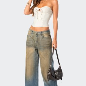 Muddy Washed Low Rise Baggy Jeans
