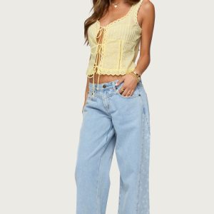 Floral Split Low Rise Baggy Jeans