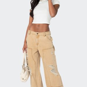 Alibi Distressed Low Rise Baggy Carpenter Jeans