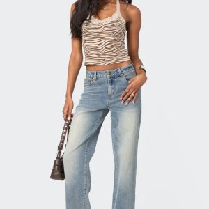 Amia Mid Rise Straight Leg Jeans