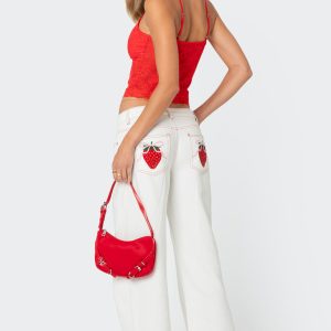 Strawberry Bow Pocket Low Rise Baggy Jeans