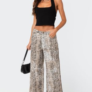 Snakeskin Printed Low Rise Baggy Jeans