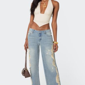 Distressed Washed Low Rise Baggy Jeans
