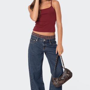 Plaid Boxer Detail Low Rise Baggy Jeans