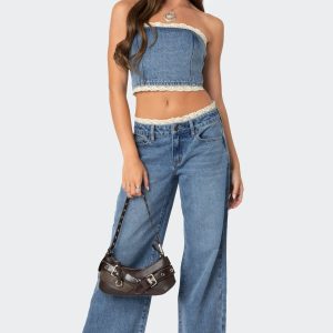 Karlie Peekaboo Lace Low Rise Baggy Jeans