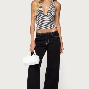 Contrast Stitch Low Rise Wide Leg Jeans
