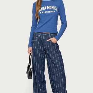 Kyler Pinstripe Mid Rise Baggy Jeans