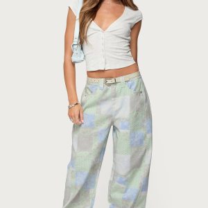 Patchwork Low Rise Barrel Leg Jeans
