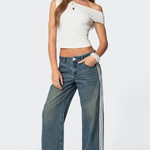 Ribbon Washed Low Rise Baggy Jeans