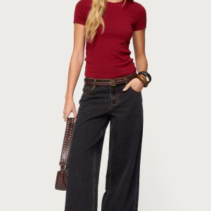 Contrast Stitch Low Rise Baggy Jeans