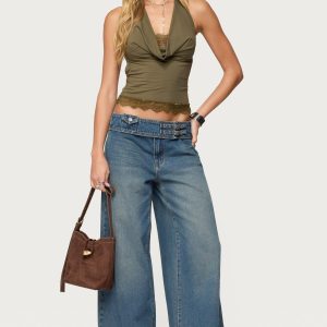 Double Buckle Low Rise Baggy Jeans