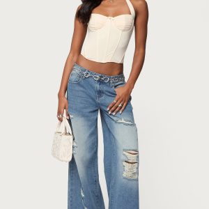 Frye Distressed Low Rise Baggy Jeans