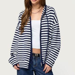 Safari Striped Knit Zip Up Hoodie