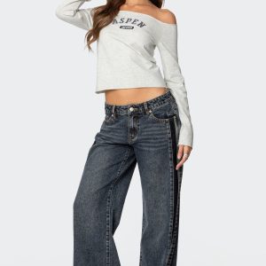 Contrast Panel Low Rise Baggy Jeans