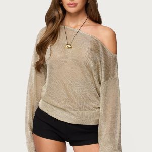 Charlo Off Shoulder Shiny Knit Top