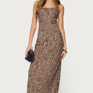 Ayanah Leopard Printed Backless Maxi Dress