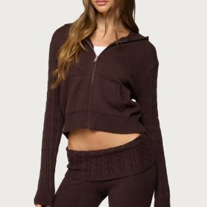 Lula Cable Knit Zip Up Hoodie