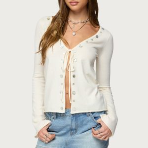 Jesy Iridescent Split Front Knit Cardigan