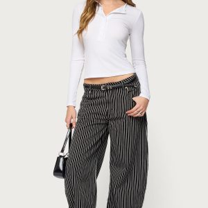 Pinstripe Low Rise Barrel Leg Jeans
