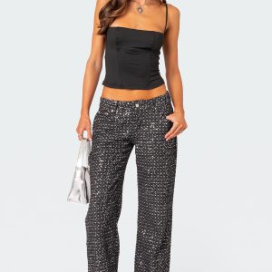 Nyah Sequin Low Rise Wide Leg Jeans