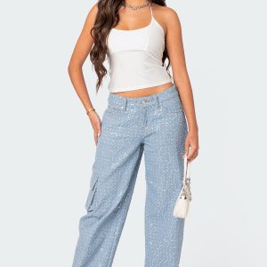 Icing Sequin Low Rise Baggy Cargo Jeans