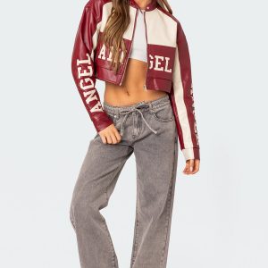 Tie Waist Washed Low Rise Baggy Jeans
