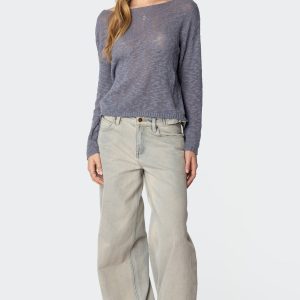 Double Belt Washed Low Rise Baggy Jeans