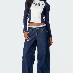 Striped Boxer Detail Low Rise Baggy Jeans
