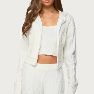 Louise Cable Knit Hooded Cardigan