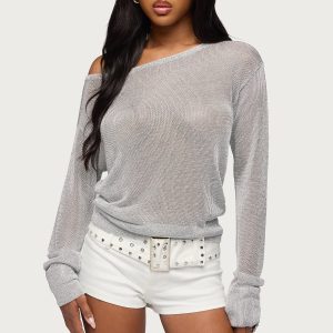 Charlo Off Shoulder Shiny Knit Top